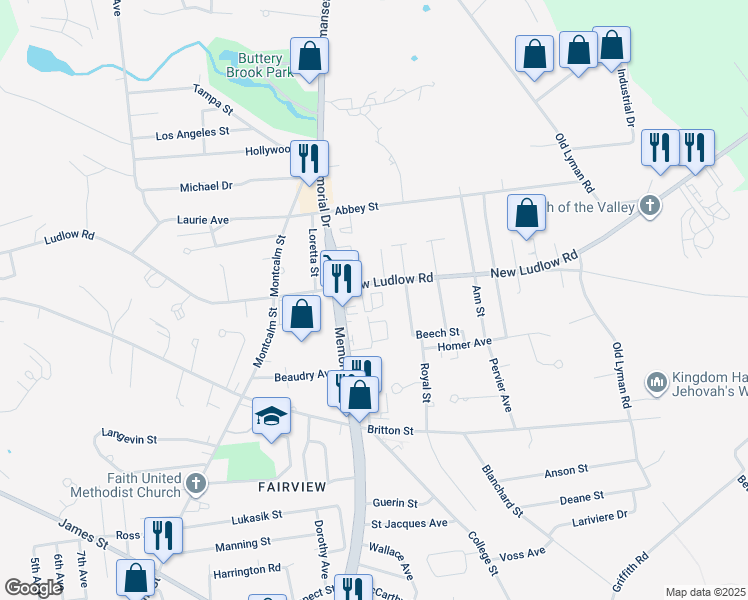 map of restaurants, bars, coffee shops, grocery stores, and more near 48 Yorktown Court in Chicopee