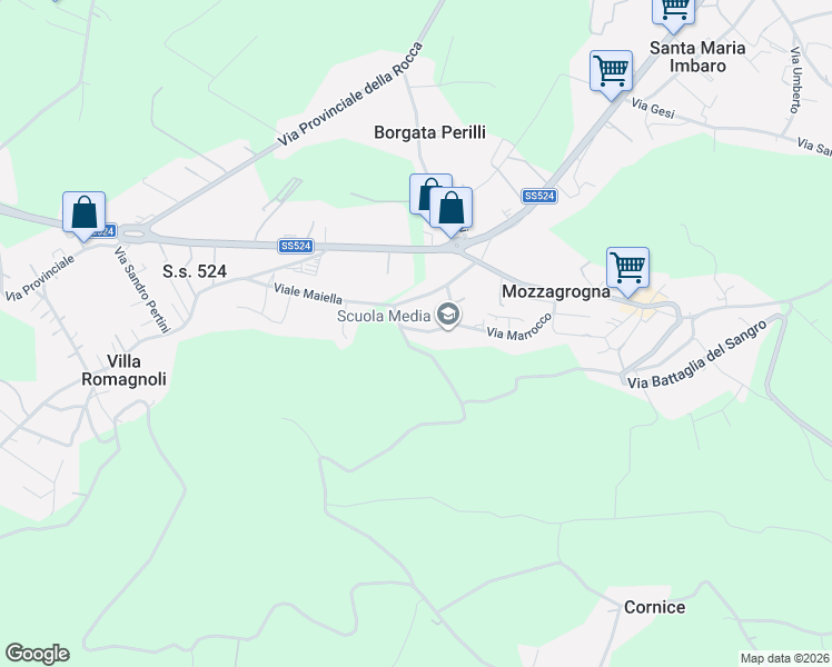 map of restaurants, bars, coffee shops, grocery stores, and more near 29 Via Brasile in Mozzagrogna