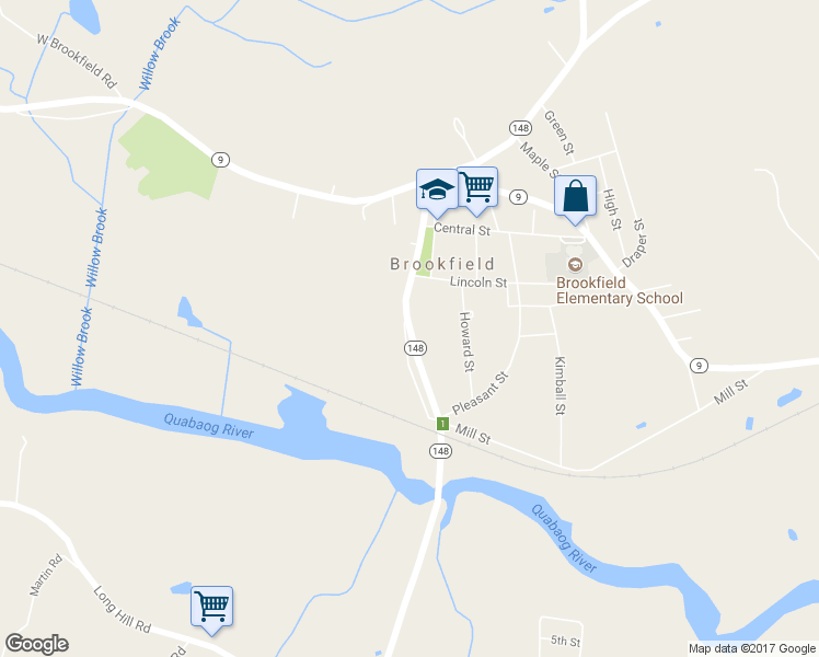 map of restaurants, bars, coffee shops, grocery stores, and more near 30 Upper River Street in Brookfield