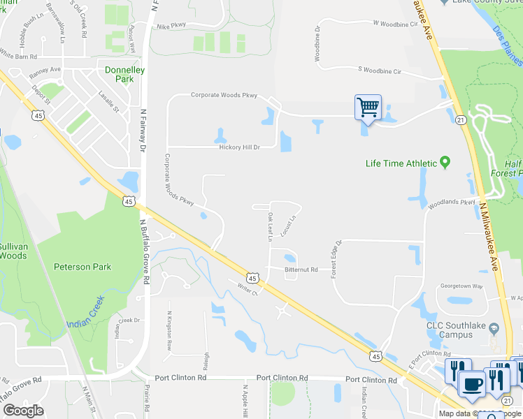 map of restaurants, bars, coffee shops, grocery stores, and more near 702 Thornapple Court in Vernon Hills