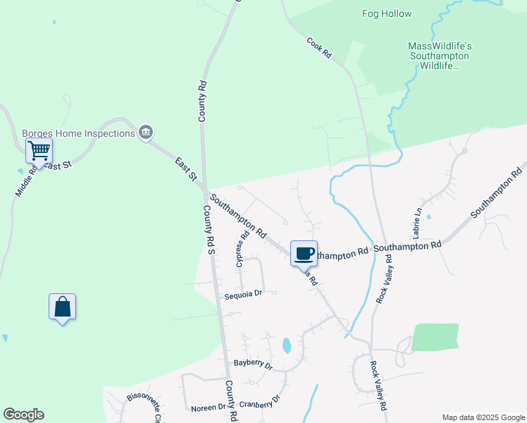 map of restaurants, bars, coffee shops, grocery stores, and more near 413 Southampton Road in Holyoke