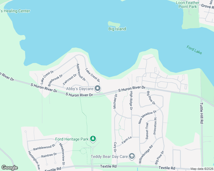 map of restaurants, bars, coffee shops, grocery stores, and more near 8293 Lake Crest Drive in Ypsilanti