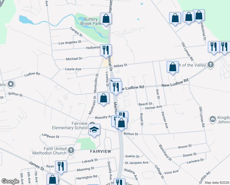 map of restaurants, bars, coffee shops, grocery stores, and more near 1979 Memorial Dr in Chicopee