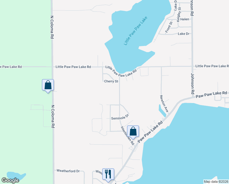 map of restaurants, bars, coffee shops, grocery stores, and more near 5520 Interlochen Road in Coloma