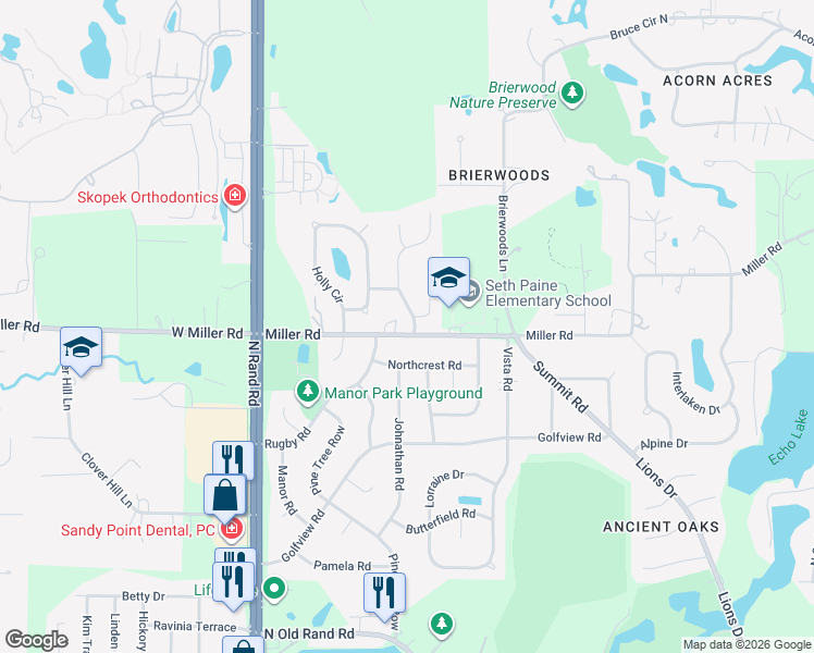 map of restaurants, bars, coffee shops, grocery stores, and more near 921 Manchester Road in Lake Zurich