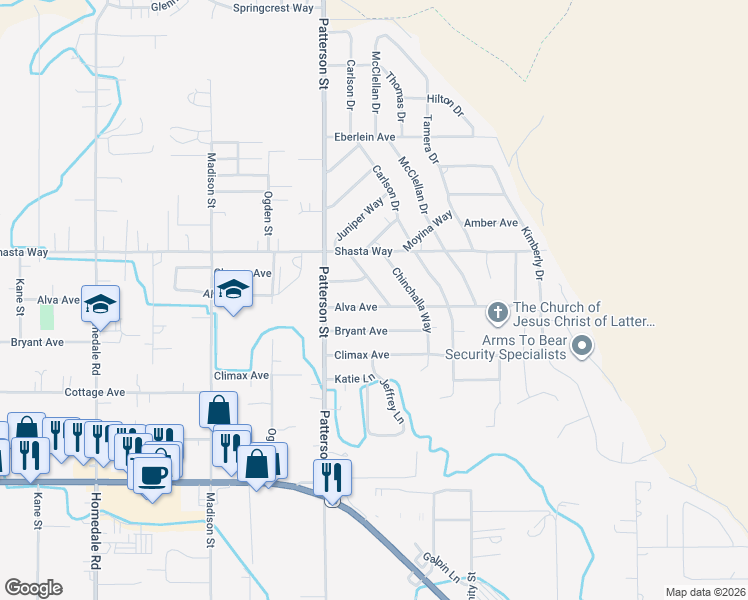 map of restaurants, bars, coffee shops, grocery stores, and more near 1718 Winona Way in Klamath Falls