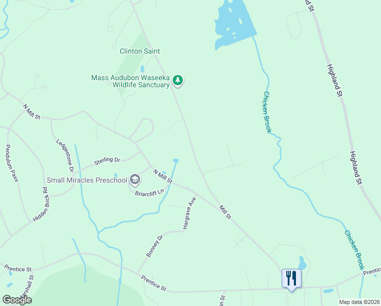 map of restaurants, bars, coffee shops, grocery stores, and more near 325 Mill Street in Holliston