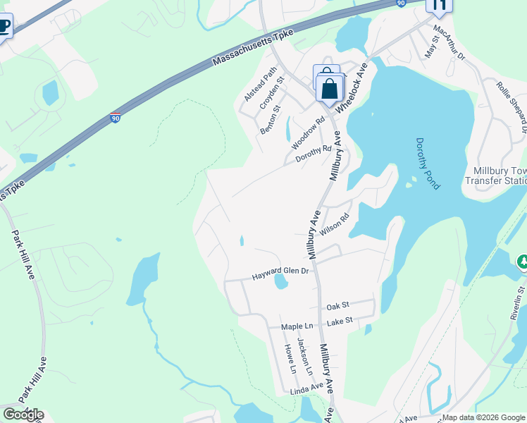 map of restaurants, bars, coffee shops, grocery stores, and more near 35 Dorothy Road in Millbury