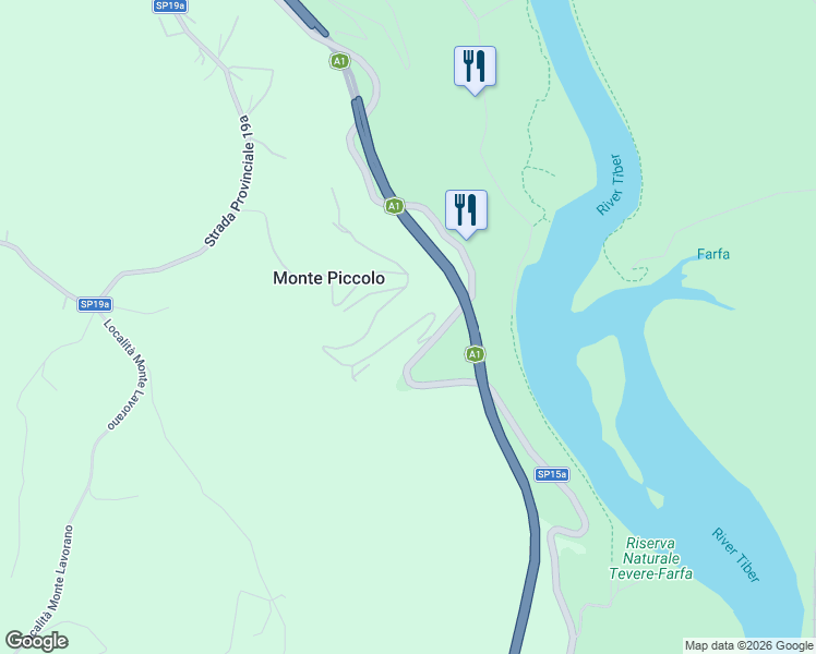 map of restaurants, bars, coffee shops, grocery stores, and more near 63 Via di Monte Piccolo in Città metropolitana di Roma Capitale