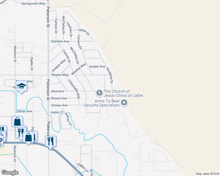 map of restaurants, bars, coffee shops, grocery stores, and more near 1744 Kimberly Drive in Klamath Falls