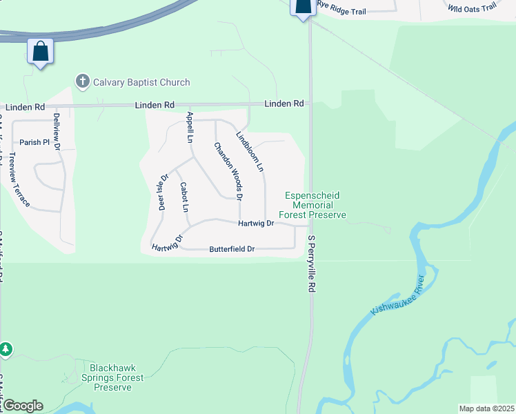 map of restaurants, bars, coffee shops, grocery stores, and more near 4797 Lindbloom Lane in Cherry Valley