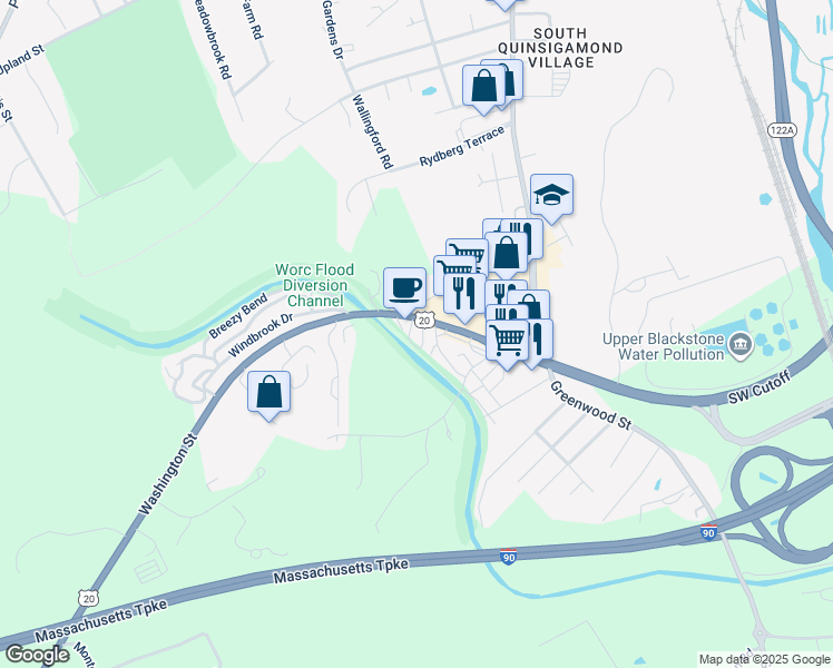 map of restaurants, bars, coffee shops, grocery stores, and more near 8 Washington Street in Auburn