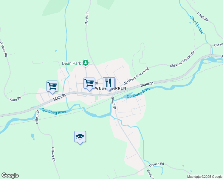 map of restaurants, bars, coffee shops, grocery stores, and more near in Warren