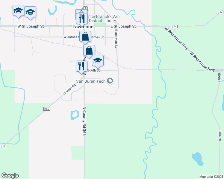 map of restaurants, bars, coffee shops, grocery stores, and more near 732 Blackman Street in Lawrence