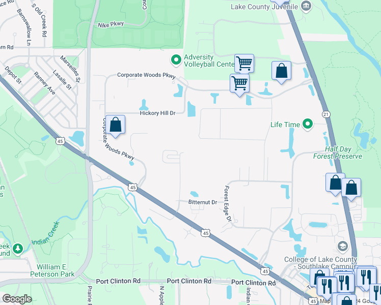 map of restaurants, bars, coffee shops, grocery stores, and more near Hedge Maple Drive in Vernon Hills