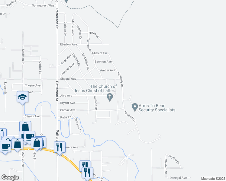 map of restaurants, bars, coffee shops, grocery stores, and more near 1798 Dawn Drive in Klamath Falls