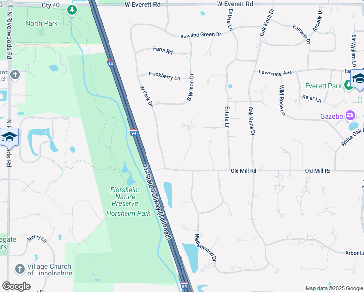 map of restaurants, bars, coffee shops, grocery stores, and more near 1470 Littlefield Court in Lake Forest