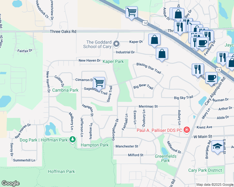 map of restaurants, bars, coffee shops, grocery stores, and more near 236 Georgetown Drive in Cary