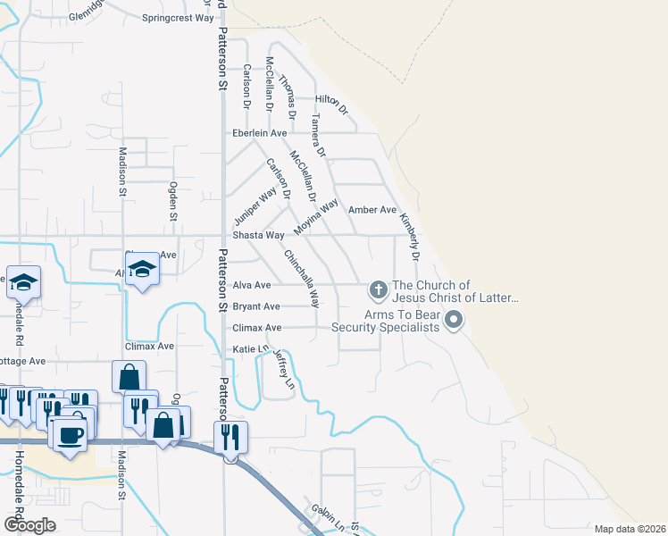 map of restaurants, bars, coffee shops, grocery stores, and more near 1815 Carlson Drive in Klamath Falls
