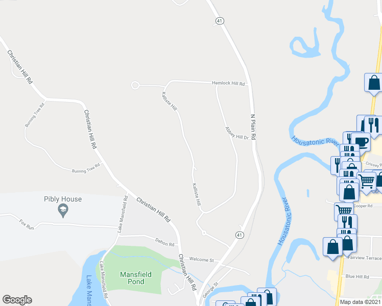 map of restaurants, bars, coffee shops, grocery stores, and more near Kalliste Hill in Great Barrington