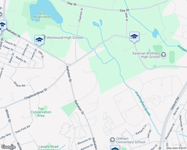 map of restaurants, bars, coffee shops, grocery stores, and more near 158 Bay Colony Drive in Westwood