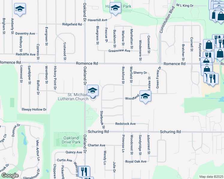 map of restaurants, bars, coffee shops, grocery stores, and more near 7141 Carlsbrook Lane in Portage