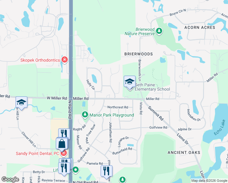map of restaurants, bars, coffee shops, grocery stores, and more near Manchester Road in Lake Zurich