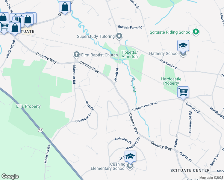 map of restaurants, bars, coffee shops, grocery stores, and more near 593 Country Way in Scituate
