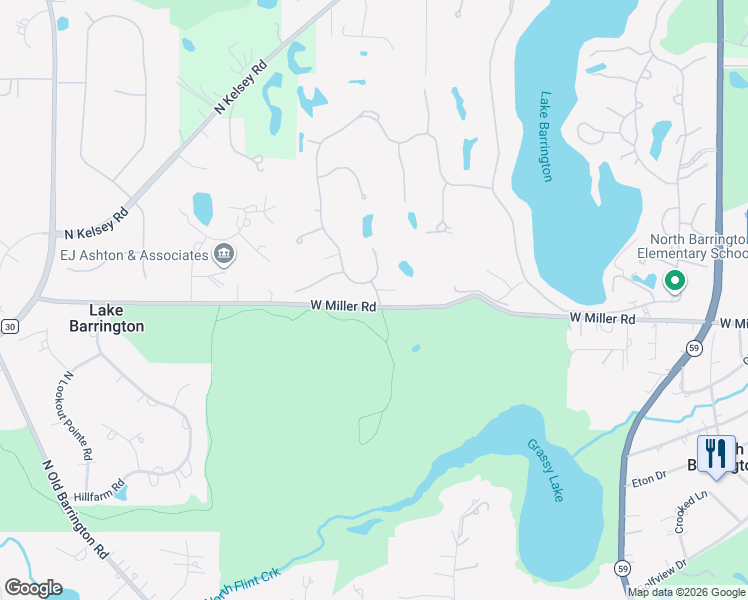 map of restaurants, bars, coffee shops, grocery stores, and more near 26782 West Miller Road in Lake Barrington