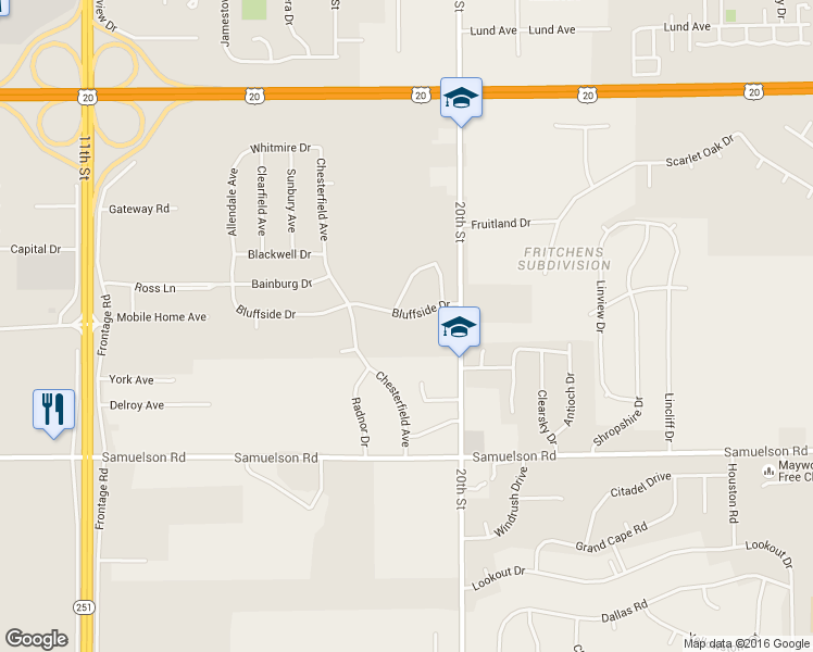 map of restaurants, bars, coffee shops, grocery stores, and more near 2895 Bluffside Dr in Rockford