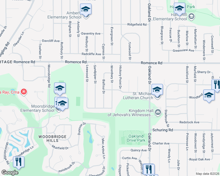 map of restaurants, bars, coffee shops, grocery stores, and more near 2602 Mansfield Avenue in Portage