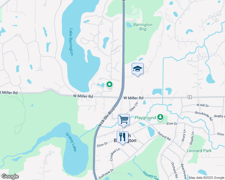 map of restaurants, bars, coffee shops, grocery stores, and more near 64 Old Barn Road in Lake Barrington