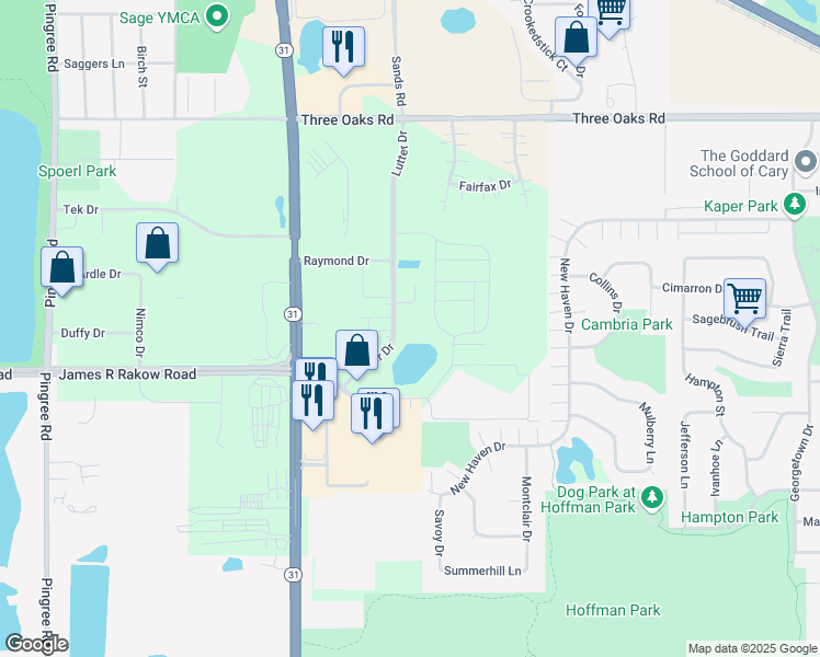 map of restaurants, bars, coffee shops, grocery stores, and more near 1030 Lutter Drive in Crystal Lake