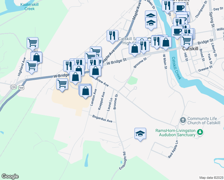 map of restaurants, bars, coffee shops, grocery stores, and more near 5 Koeppel Avenue in Catskill