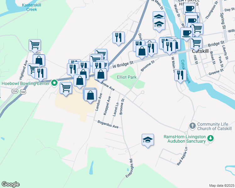 map of restaurants, bars, coffee shops, grocery stores, and more near 5 Koeppel Avenue in Catskill