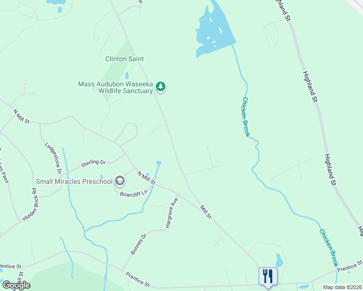 map of restaurants, bars, coffee shops, grocery stores, and more near 325 Mill Street in Holliston