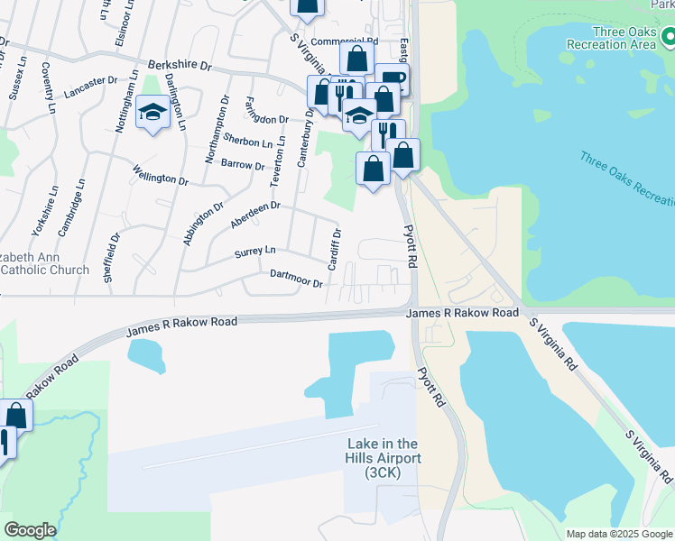 map of restaurants, bars, coffee shops, grocery stores, and more near 1005 Cardiff Drive in Crystal Lake