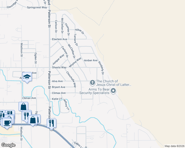 map of restaurants, bars, coffee shops, grocery stores, and more near 1739 Shawna Court in Klamath Falls