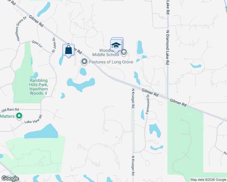 map of restaurants, bars, coffee shops, grocery stores, and more near 24150 Gilmer Rd in Long Grove