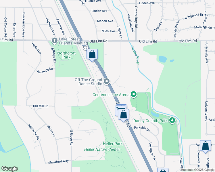 map of restaurants, bars, coffee shops, grocery stores, and more near 3330 Old Mill Road North in Highland Park