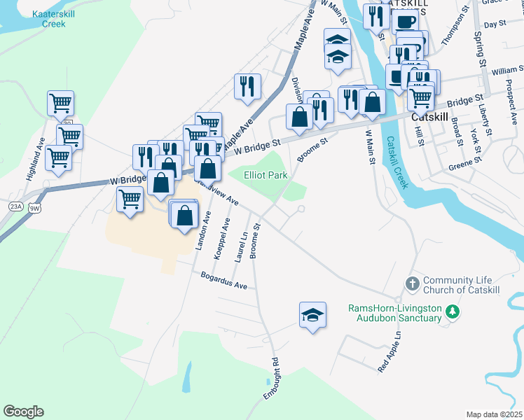 map of restaurants, bars, coffee shops, grocery stores, and more near 83 Grandview Avenue in Catskill