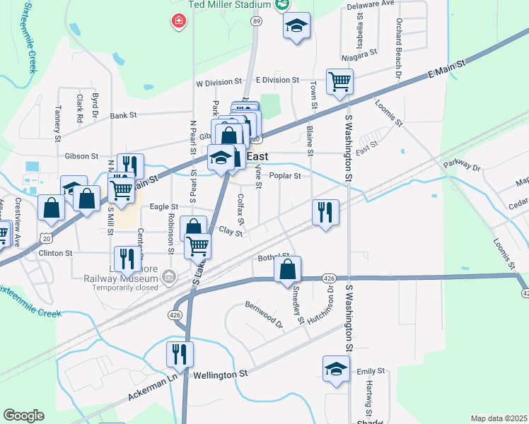 map of restaurants, bars, coffee shops, grocery stores, and more near 78 Vine St in North East