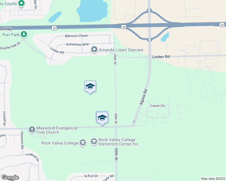 map of restaurants, bars, coffee shops, grocery stores, and more near 4249 Ashwinton Way in Rockford