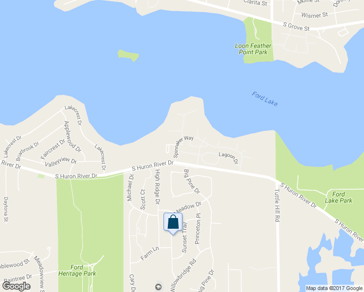 map of restaurants, bars, coffee shops, grocery stores, and more near 8550 Spinnaker Way in Ypsilanti