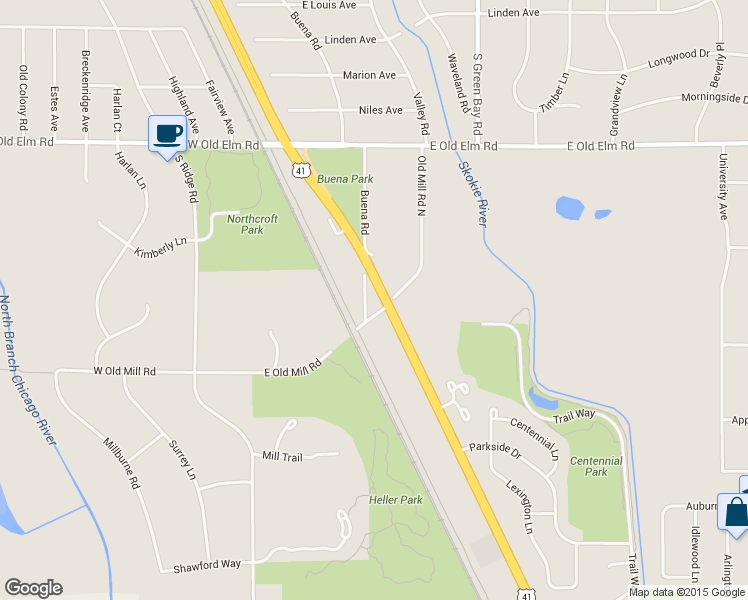 map of restaurants, bars, coffee shops, grocery stores, and more near 3330 Old Mill Road North in Highland Park