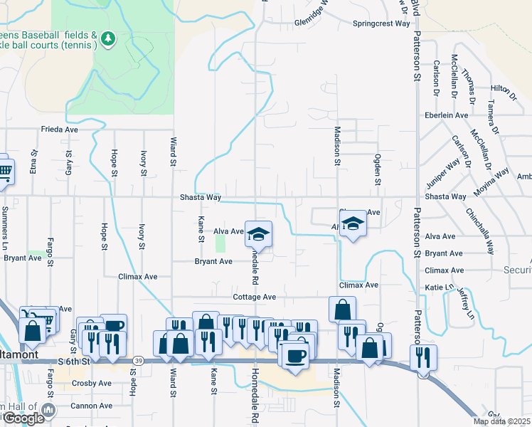 map of restaurants, bars, coffee shops, grocery stores, and more near 5426 Shasta Way in Klamath Falls