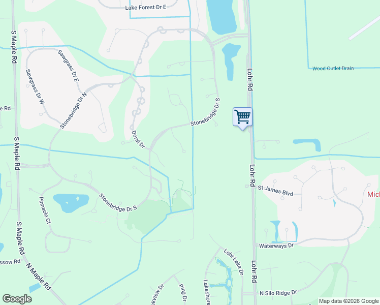 map of restaurants, bars, coffee shops, grocery stores, and more near 5090 Oak Tree Court in Ann Arbor