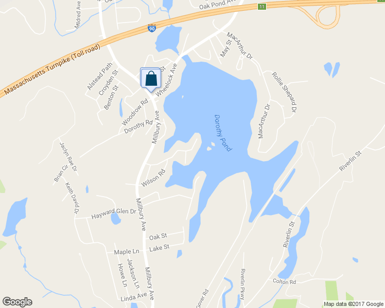 map of restaurants, bars, coffee shops, grocery stores, and more near 32A B Manor Road in Millbury