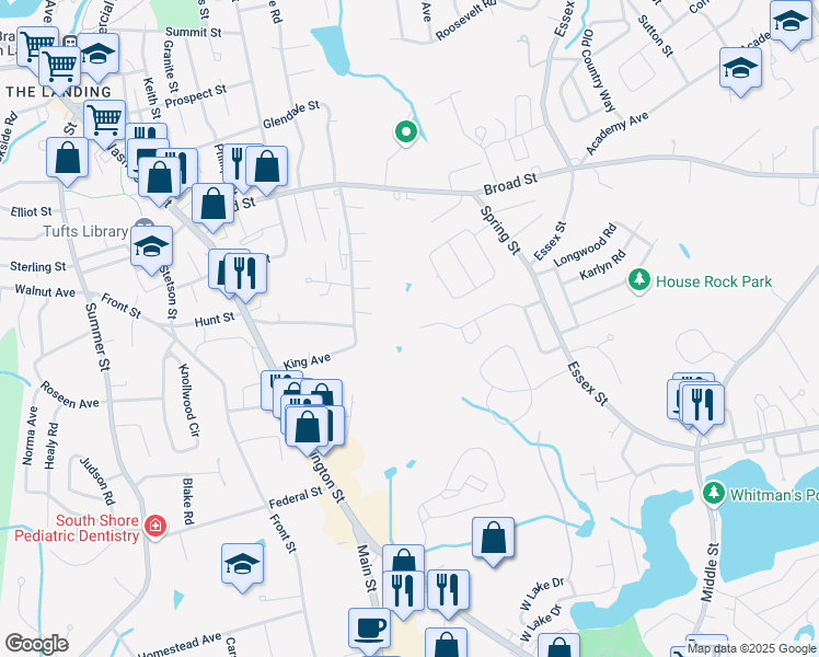 map of restaurants, bars, coffee shops, grocery stores, and more near 110 Meredith Way in Weymouth