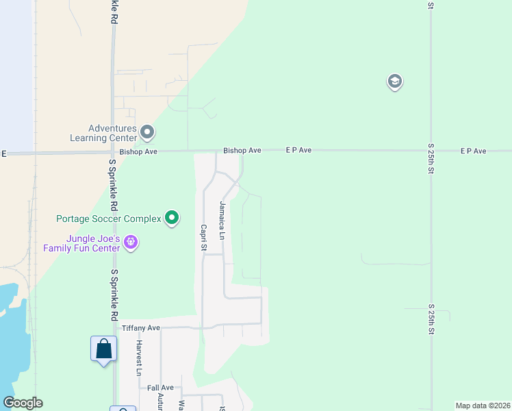 map of restaurants, bars, coffee shops, grocery stores, and more near 7127 Jamaica Lane in Portage